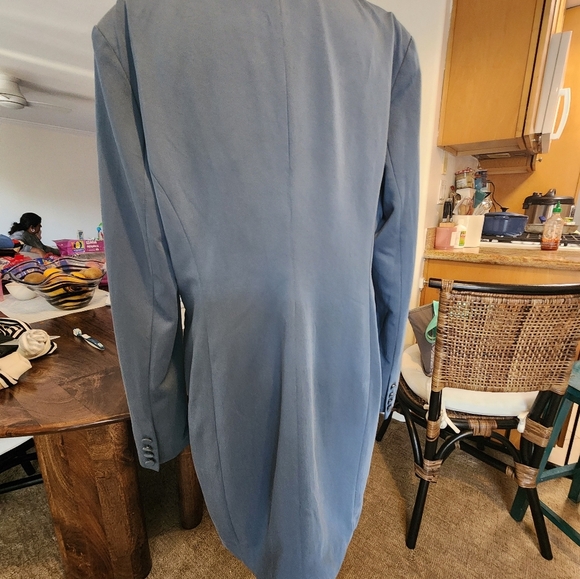 NwT 7 For All Mankind Long Line Trench Blazer Blue Size Large Spring Coat - Picture 8 of 11